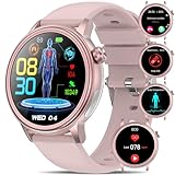 Smartwatch Damen Herren mit EKG+HRV/Harnsäure/BMI,1,4 Zoll Smartwatch Fitnessuhr mit Telefonfunktion SOS-Taste/Blutdruck/Körpertemperatur/Müdigkeit/Emotionserkennung/Schlaf,für Android iOS rosa