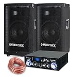 McGrey PA Komplettset DJ Anlage PowerDJ-1000 (System mit Partyboxen, Lautsprecher, 2X 300 Watt, Bluetooth-Endstufe, Verstärker, Lautsprecherkabel)