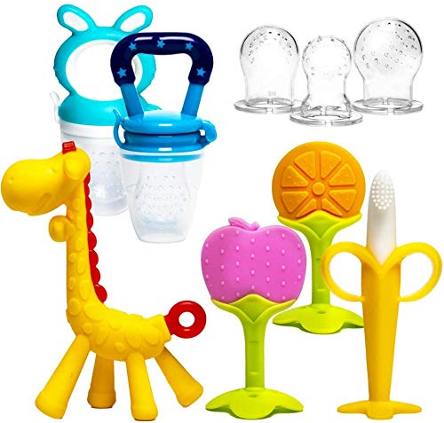 HONGTEYA Beißring für babys 6 Stück Beißring Spielzeug BPA-frei Fruchtsauger Baby 2 Silikon Sauger in 3 Größen Weich Sicher Silikon