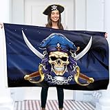 Pirate Flag – Jolly Roger Flag with Crossed Rapires - Double-sided Print – 110Den polyester - Double Seam - 2 brass eyelets, large 5ft x 3ft