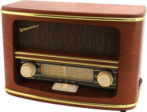 Roadstar HRA-1500N Nostalgie-Radio mit Echtholz-Gehäuse (UKW und MW Tuner, 12 Watt Musikleistung, Batteriebetrieb), braun