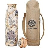 FURNISHFUL FINESSE Wasserflasche aus reinem Kupfer 34 oz handgefertigte Ayurveda-Gesundheitsvorteile, auslaufsicher, leicht zu tragen für Sport, Fitness, Yoga, Schule natürlichem Kupfer