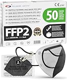 ADESTE – 50x FFP2 Maske, Hygienische 5-lagige Staubschutzmaske, EN149:2001+A1:2009 Mundschutzmaske EU2016/425, Schwarz, Atemschutzmaske, Einzelne versiegelte Beutel
