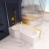 ECOLAM Badewanne Duschbadewanne Be Spot 160x80 cm links + Glasabtrennung Schürze | Set Acrylwanne + Glas Badewannenabtrennung Top QUALITÄT | Ablaufgarnitur Füße Komplett-Set Design