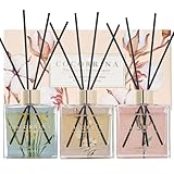 Cocorrína Raumduft Reed Diffuser - 3 x 90ml mit 24 Duftstäbchen Kaschmir Vanille/Sandelholz Rose/Sauberes Leinen, Natürlich, Langanhaltend, Home Duft Zimmerduft für Badezimmer Regal Dekoration