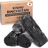 ORINKO® Binchotan Bio-Aktivkohle, 4 Stück, leistungsstark, natürliche Filtration, 1,5 l, echte japanische Eiche (Kishu, Wakayama) – umweltfreundlicher Luftreiniger für Karaffe, Brunnen, Trinkflasche