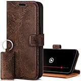 SURAZO Premium Handyhülle für Samsung Galaxy S24 Hülle Leder – Klappbare Echtleder Schutzhülle [Magnet, Kartenfach, RFID Schutz, Blumenmuster] Flip Klapphülle Wallet Case Cover Lederhülle (Braun)