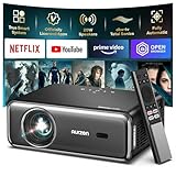 Aurzen Smart Beamer mit DoIby Audio ＆ 4K Unterstützung, Aurzen Projektor Full HD 1080P, Autofokus ＆ Trapezkorrektur, mit 2x10W Lautsprechern, WiFi ＆ Bluetooth, Beamer Heimkino für Android/iPhone