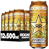 Rockstar Energy Drink Tropical Orange Passion Fruit - Koffeinhaltiges Erfrischungsgetränk für den Energie Kick, EINWEG (12 x 500ml)