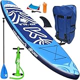 EXPLORER SUP Kohala Stand Up Paddling Board Blau 320x81x15cm bis 140kg Komplettset mit Alu-Paddel, Rucksack, Pumpe, Finne und Flickenset