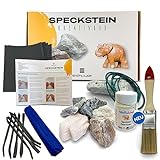 Sheflajor Speckstein Set :1kg Speckstein/inkl. [Speckstein-Polierwachs] / 8x Raspeln / 12x Schleifpapier/Flachpinsel / 1x Speckstein-Amulett / 1x Lederband