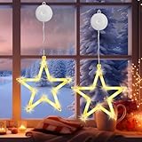 LED Sterne Weihnachtsbeleuchtung, 10 LED Lichterkette Weihnachtsdeko Fensterlichter Batteriebetriebe mit Timer, Saugnäpfe, Fenster Sterne Innen für Weihnachten Deko, Balkon, Party, Hochzeit(2 Stück)