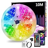 Led Strip 10m, RGB Led Streifen, Bluetooth Smart Led Band Selbstklebend, Led Leiste mit Fernbedienung und APP, Led Lights Dimmbar, Musik Sync, Timer-Einstellung für Gaming Zimmer, Room, Küche, Party