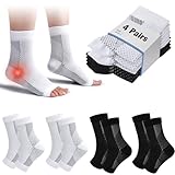 4 Paar Kompressionssocken Damen Herren Sprunggelenkbandage Kompressionsstrümpfe Knöchelbandage Fußbandage für Plantarfasziitis Arthritis Verstauchte Knöchel Fersensporn Sport (Schwarz+Weiß, 38-42)