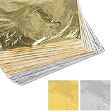 Kotkiddy 100 Blätter Imitation Blattgold,Blattsilber für Kunst Projekt Handwerk Dekoration,Vergoldung Handwerk,DIY Kreation (8x8.5cm)