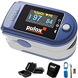 Pulsoximeter Pulox PO-200 Set in Blau zur Messung von Sauerstoffsättigung, Puls und PI am Finger inkl. Hardcase, Schutzhülle, Batterien und Trageband