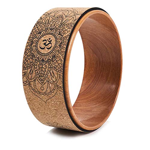 Nrpfell Cork Yoga Rad für Yoga Posen und Backbends Inversions Holz Effekt und Mandala Print, Dharma Yoga Prop Rad