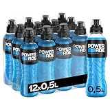 Powerade Sports Mountain Blast, kalorienarmes Sportgetränk mit Fruchtmix-Geschmack, mit Elektrolyten, Sport Drink in stylischen Einweg Flaschen (12 x 500 ml)