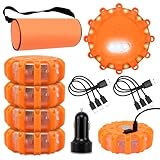 KAOLALI 6 Stück Warnleuchte, Wasserdicht Led Warnleuchten Mit Magnet Und Haken, Rundumleuchte Led Mit 9 Blinkmodi, mit Tasche und 3-In-1-Ladekabel, LED Warnleuchte für Boot Marine Schiff (Orange)