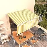 Markise Manuell Einziehbar mit Rollo, Kassettenmarkise Balkonmarkise Sonnenmarkise Sonnenschutz Markise Geeignet für Restaurants Cafés Balkone Geschäfte 3x2,5 m Gelb und Weiß