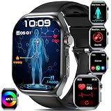 YYKY Smartwatch Damen Herren ΒΙυtｚυcker,2.04”AMOLED mit EKG+HRV/Harnsäure/BMI/Annehmen/Anruf tätigen 2024 Smartwatch mit SOS-Notruf/Sportuhr Smartwatch für Android iOS (Schwarz)