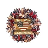 Kranzdekorationen zum Unabhängigkeitstag am 4. Juli 2024. Neuer patriotischer Sommerkranz zum Unabhängigkeitstag. Gedenktagskränze für die Haustür, Festfeiern, Ölfleckentferner (Red, One Size)