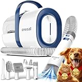 oneisall Hundeschermaschine mit Staubsauger, Super Saugkraft mit 12000 Pa Saugt 99.99% der Tierhaare, Leise Schermaschine Hund Katze Hundehaarschneidemaschine mit 7 Pflegewerkzeugen