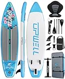 UPWELL 320x81x15cm Aufblasbares Stand Up Paddling Board mit Sitz, SUP Board Standup Paddle Board Paddleboard, Native Floral