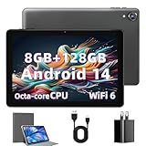 Rebecco Tablet 10 Zoll Android 14 Tablets, Octa Core 1280 * 800 IPS HD Display Android Tablet, 8GB RAM+128GB ROM(Expand to 1TB), Unisoc A523 CPU, 5G/2.4G WiFi, 5MP+8MP Kamera
