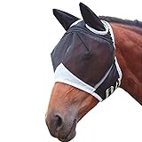 Fliegenmaske Pferd Pferde Fliegenmaske Fliegenhaube Pferde Horse Fly Mask mit Ohrenschutz für UV-Schutz und Pferdefliegen