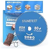 STONE REEF Sägeblatt 254x30 - Kreissägeblatt [inkl. Adapter auf Bohrung 25mm], kompatibel mit Tauchsäge & Kreissäge von Bosch, Makita usw. - Sägeblatt Kreissäge Nagelfest, ideal für Holz, Metall & Alu