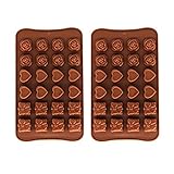 2 Stück Silikon Schokoladenform, 3D Schokolade Silikonform 24 Mulden Pralinen BPA Frei Verschiedene Backformen Silikon-Backform Pralinen für Backen Süßigkeiten Eiswürfel