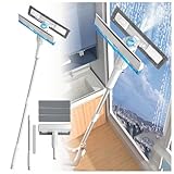 4 in 1 Sprüh Fensterwischer Mit Teleskopstiel mit Abwassersammler und 3 Pads, Fensterputzer mit Verlängerungsstange Duschabzieher Silikon für Fenster Dusche Auto