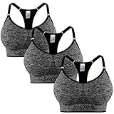 Libella 3er Pack Damen Sport BH Bustier Comfort BH Reissverschluss Gepolsterter Push UP Stützfunktion verstellbare Träger Ohne Bügel Yoga Fitness 3714 Grau SM