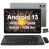 WOZIFAN Tablet 10,1 Zoll Android 13 PC UMCP (8 + 8 GB DDR4X 128 GB 2 in 1) 8 Prozessor MTK8183 8-Core 2.0 GHz Dual WiFi GPS mit Hülle Tastatur Maus für Gaming, Studio, Unterhaltung, Grau