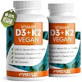 Vitamin D3 K2 VEGAN - 360 Tabletten mit 5000 IE D3 + 200 mcg K2 (MK7) - Vitamin D3 hochdosiert und vegan - Vorratspackung - laborgeprüft mit Zertifikat - ohne unerwünschte Zusatzstoffe