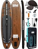 BEYOND MARINA Sup Board, Stand Up Paddling Board, Paddle Board, Aufblasbares Paddleboard Surfboard Wassersport, Sitz, 2-in-1 Paddel, Pumpe, Rucksack, Leash, 320 x81 x15CM, Holzmaserung