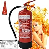 Brandengel Feuerlöscher 6kg ABC Pulverlöscher mit Manometer EN 3, Messingarmatur Sicherheitsventil, mit Kunststoffstandfuß mit Wandhalter (Mit Prüfnachweis U. Jahresmarke)
