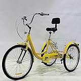 Dreirad-Fahrrad, Outdoor-Dreirad für Erwachsene, 24 Zoll, 7-Gang-Fahrrad für Erwachsene mit Einkaufskorb und Sitzlehne, 3-Rad-Cruiser-Fahrrad für Freizeit, Einkaufen, Picknicks, Training, Radfahren
