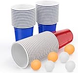 AOLUXLM 50 Stück Becher, 16 oz/473 ml Partybecher Kunststoff Red Blue Cups Wiederverwendbar Plastikbecher Getränkebecher