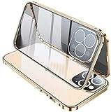 Watchium for Apple iPhone 13 Pro (2021) 6.1 Inch Magnetic Cover, Double Sided HD Clear Tempered Glass Phone Protection Case [Metal Bumper Frame] (Color : Gold)
