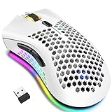 JYCSTE Bluetooth Gaming Maus, Light Honeycomb Maus mit RGB Hintergrundbeleuchtung, einstellbare DPI, Bluetooth 2.4G Wireless Rechargeable Ergonomic Optical Sensor Mouse (Dual Mode-White)