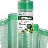 AGRI plus Gitterfolie 2 m breit - Länge wählbar I Stabile 250 g/m² Gewebeplane mit Nagelrand I Transparente Gartenfolie für langfristige Abdeckungen I Wetterfest & 3 Jahre UV-beständig