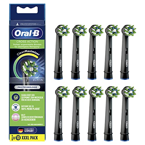 Oral-B CrossAction Aufsteckbürsten für elektrische Zahnbürste, 10 Stück, ganzheitliche Mundreinigung mit CleanMaximiser-Borsten, Zahnbürstenaufsatz für Oral-B Zahnbürsten, schwarz
