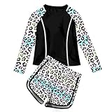 Mädchen Badeanzug Langarm Tankini Oberteil und Strandshorts Sets Zweiteiliger Badeanzug Teenager Bademode Uv Badebekleidung Sonnenschutz Schwimm-Shirts Kinder Sport Bikini