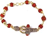 Rudraksha Om Damru Trishul-Manschettenarmband für Herren, Bahubali-Kada, traditionelles indisches Kada-/Manschettenarmband, Large, Rudraksha Messing Silber Edelstein, Kein Edelstein