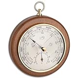 TFA Dostmann Analoges Barometer Thermometer, 45.1000.01, zur Luftdruckmessung und Temperaturmessunge, aus Eiche