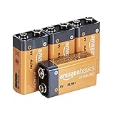 Amazon Basics Everyday Alkalibatterien, 9 V, 4 Stück (Aussehen kann variieren)