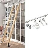 6,6ft-13ft Stand-up-Edelstahl-Bibliotheksleiter-Verlängerungsschiene, Schiebeleiter-Hardware-Kit, runde Schiene/Schiene, Dehnbare Gleitrolle (Keine Leiter) (Größe: 8ft/250cm)
