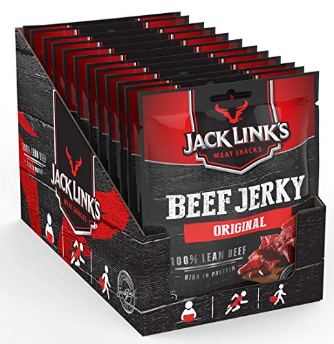 Jack Links Beef Jerky Original – 12er Pack (12 x 70 g) – Proteinreiches Trockenfleisch vom Rind – Getrocknetes High Protein Dörrfleisch